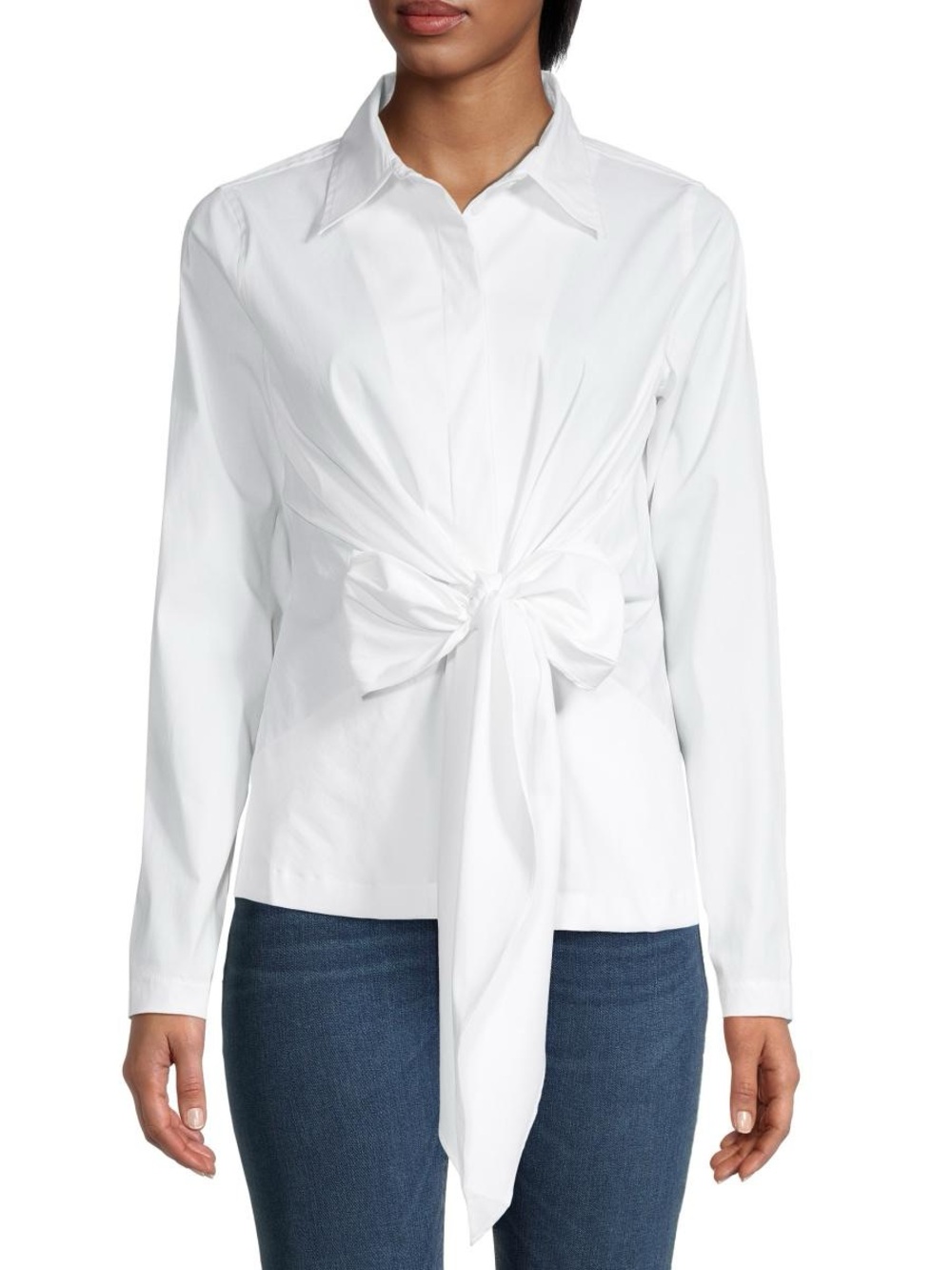 Donna Karan White Tie-Front Blouse